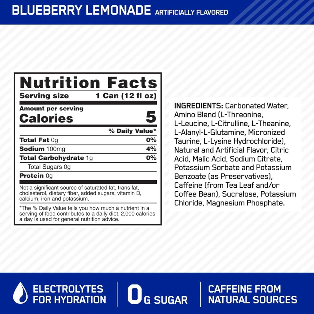 Blueberry Lemonade Sparkling Hydration Drink, 12 Fl Oz Pack of 7 V556