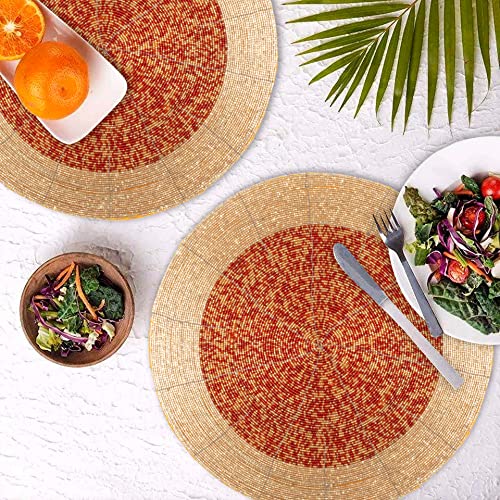 Gold 13 Inch Round Set of 4 Beaded Placemats O456378