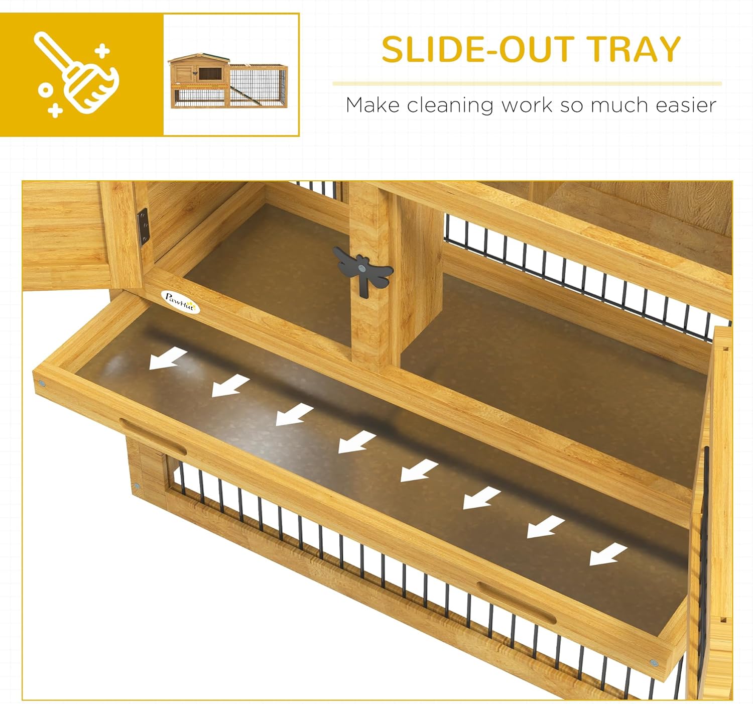Yellow Wooden Rabbit Hutch with Removable Tray N1778