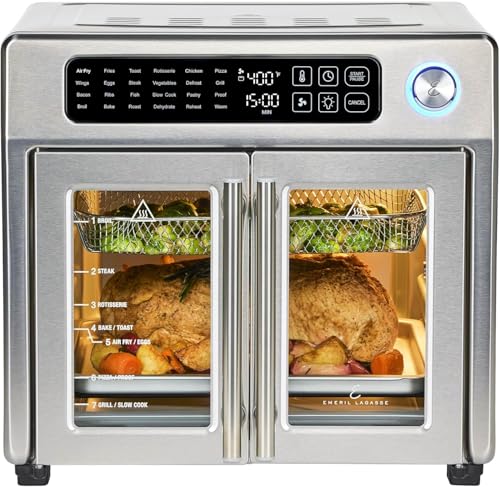 Extra Large French Door Air Fryer Toaster Oven Combo, Stainless Steel, 26QT Capacity B705518