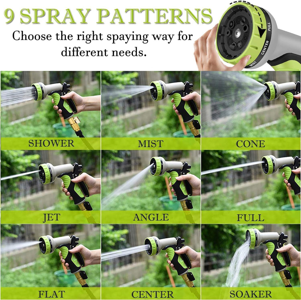 50FT Expandable Garden Hose with 9 Function Nozzle and Solid Brass Fittings M921