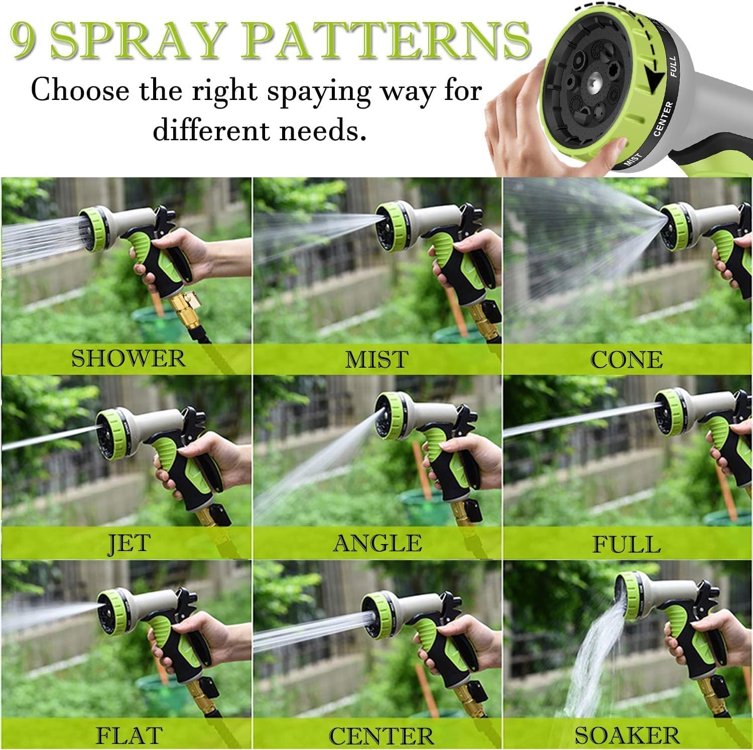 50FT Expandable Garden Hose with 9 Function Nozzle and Solid Brass Fittings M921