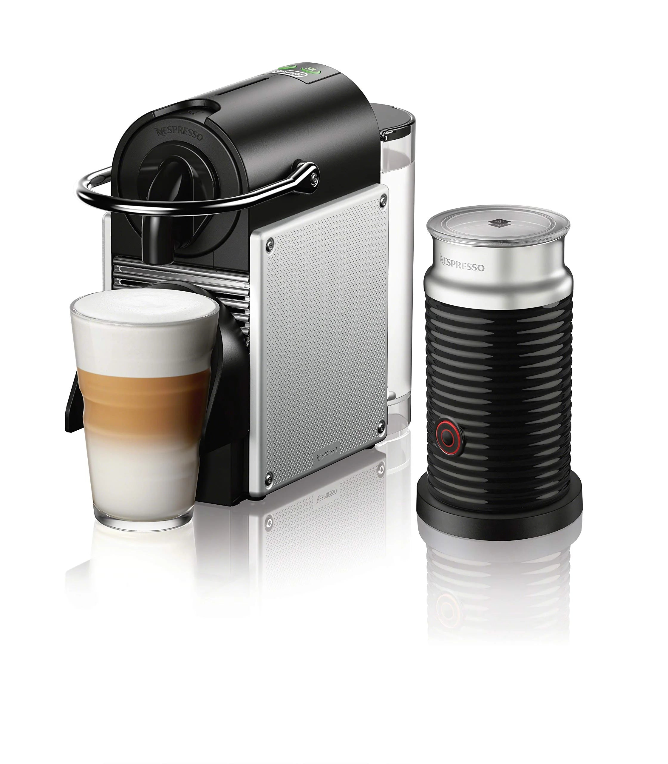 Single-Serve Espresso Machine with Aluminum Water Tank and Black Milk Frother J564199