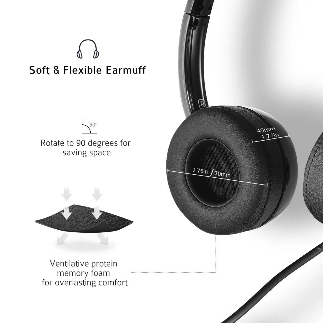 USB Headset with Microphone Noise Cancelling Lightweight Wired Headphones B345