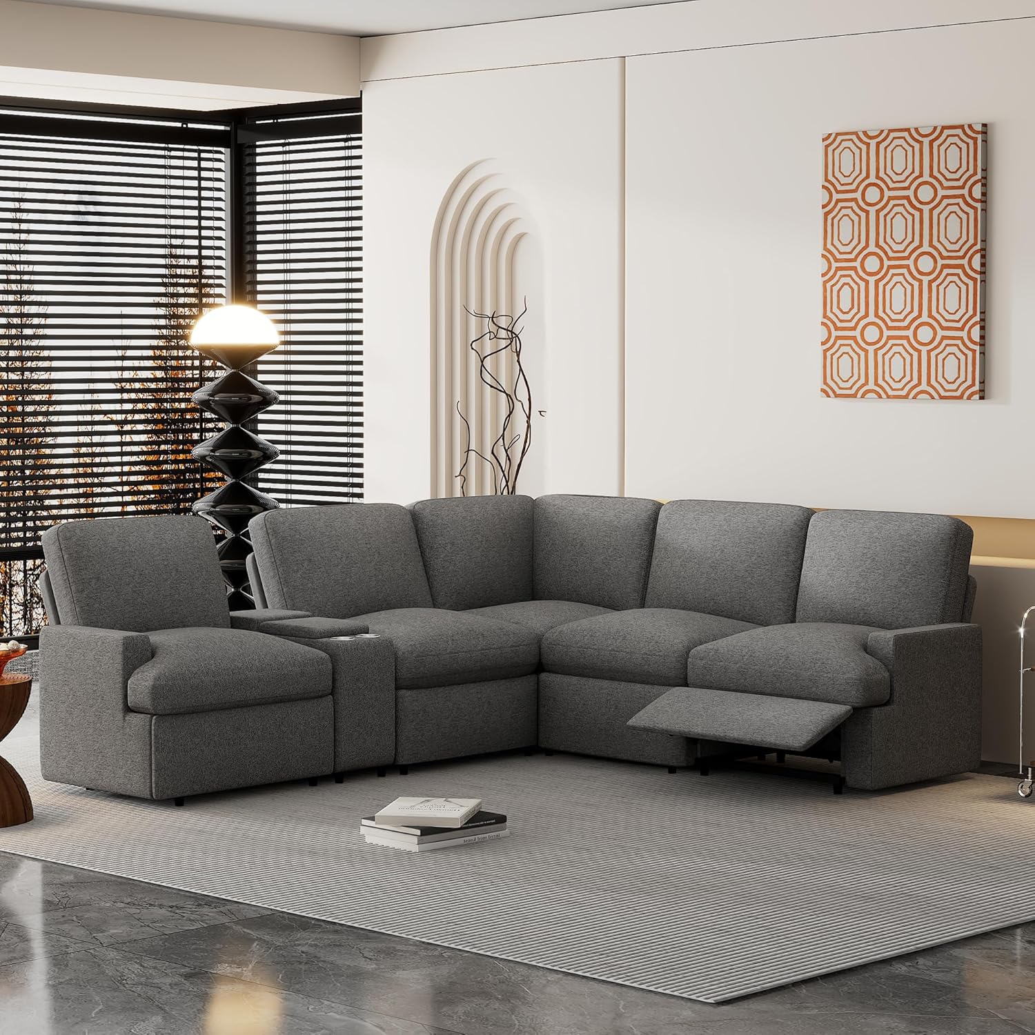 104'' L-shaped Power Recliner Sofa Couch with Storage Box, Cup Holders, USB Ports, Dark Grey Q10858