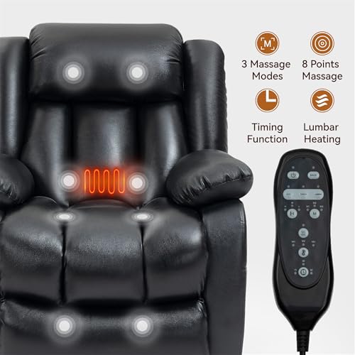 Electric Power Lift Recliner Chair with Genuine Leather Upholstery (Black) S3605