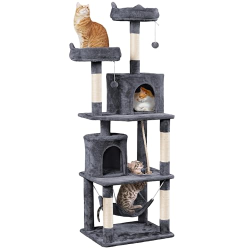 Dark Gray Cat Tree with Platform, Hammock, Scratching Posts C30999