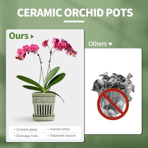 5" Ceramic Orchid Planter with Attached Saucer B92411