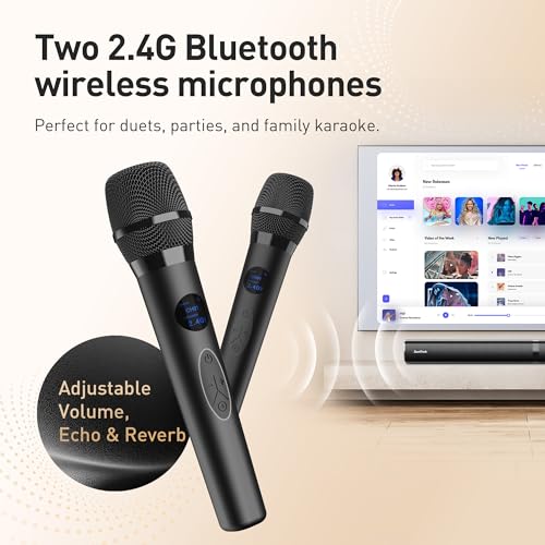 Karaoke Soundbar with Subwoofer, 2 Wireless Microphones, Bluetooth Speaker with Remote W885