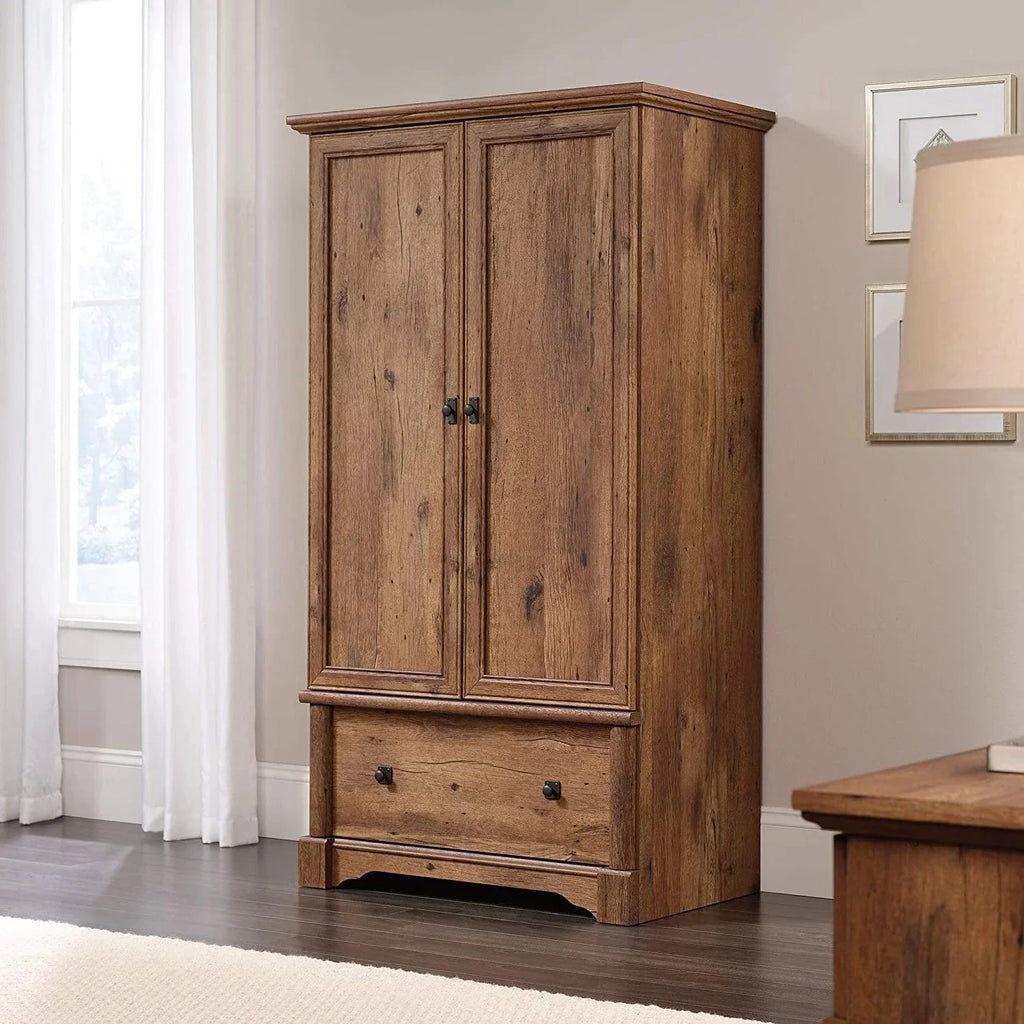 Rustic Oak Drawer and Garment Rod Wardrobe Armoire L80283