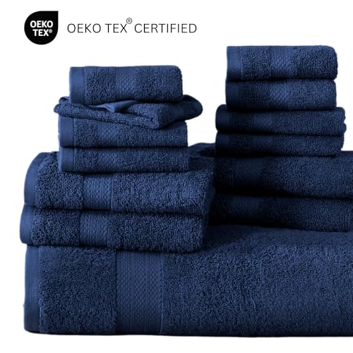 16 Piece 100% Cotton Black Bath Towel Set with 4 Bath Towels, 4 Hand Towels, 8 Wash Cloths G1437