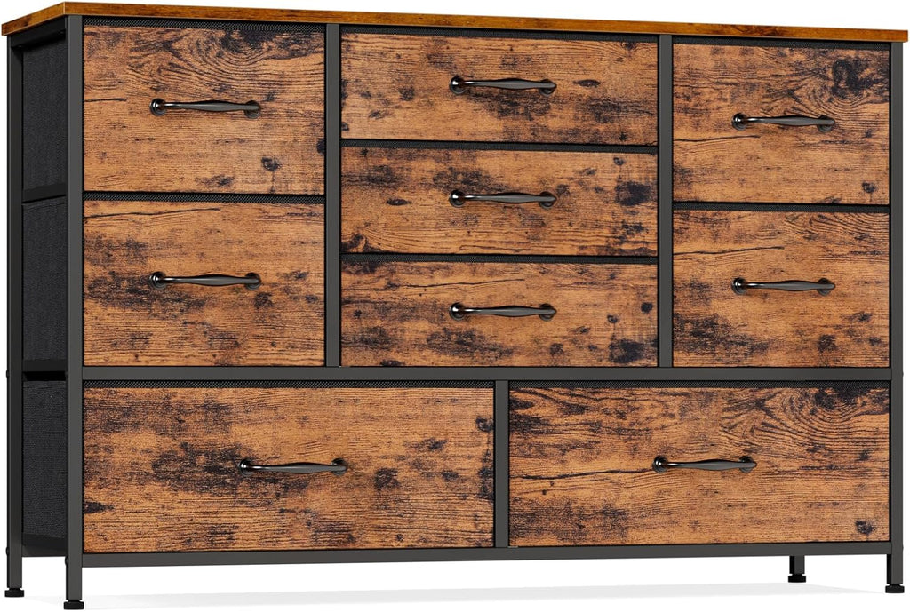 Vertical End Table and Nightstand with 9 Large Drawers, Metal Frame H21990