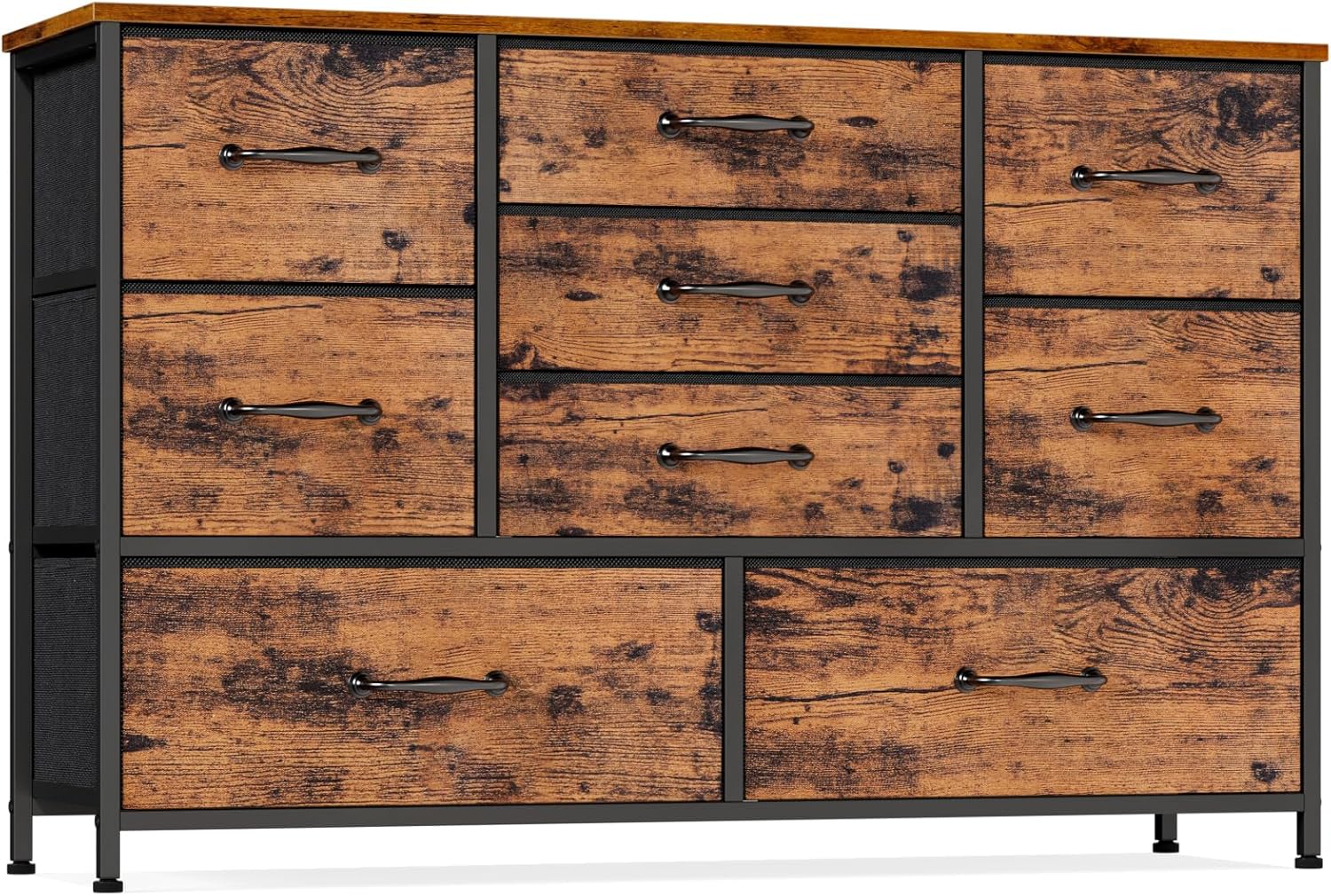 Vertical End Table and Nightstand with 9 Large Drawers, Metal Frame H21990
