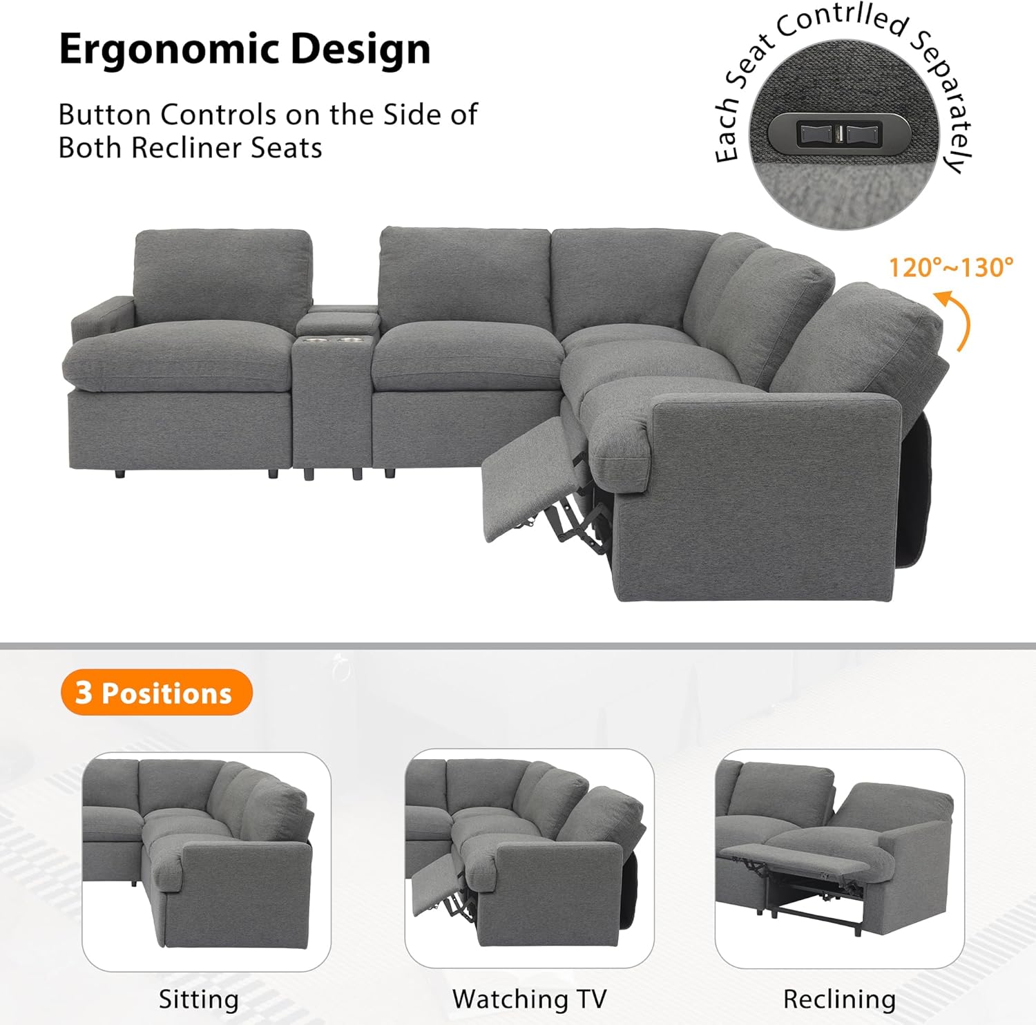 104'' L-shaped Power Recliner Sofa Couch with Storage Box, Cup Holders, USB Ports, Dark Grey Q10858