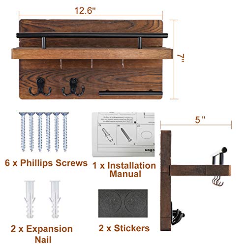 Wooden Mail Organizer Wall Mount with 5 Key Hooks O88638