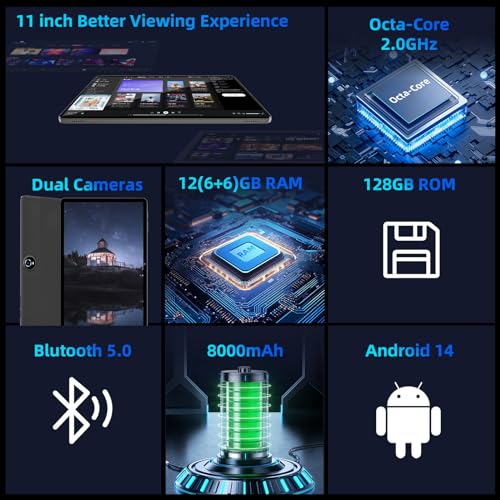 11inch Android 14 Tablet, Octa-core CPU, 12GB+128GB+1TB Expand, 8000mAh Battery B48794