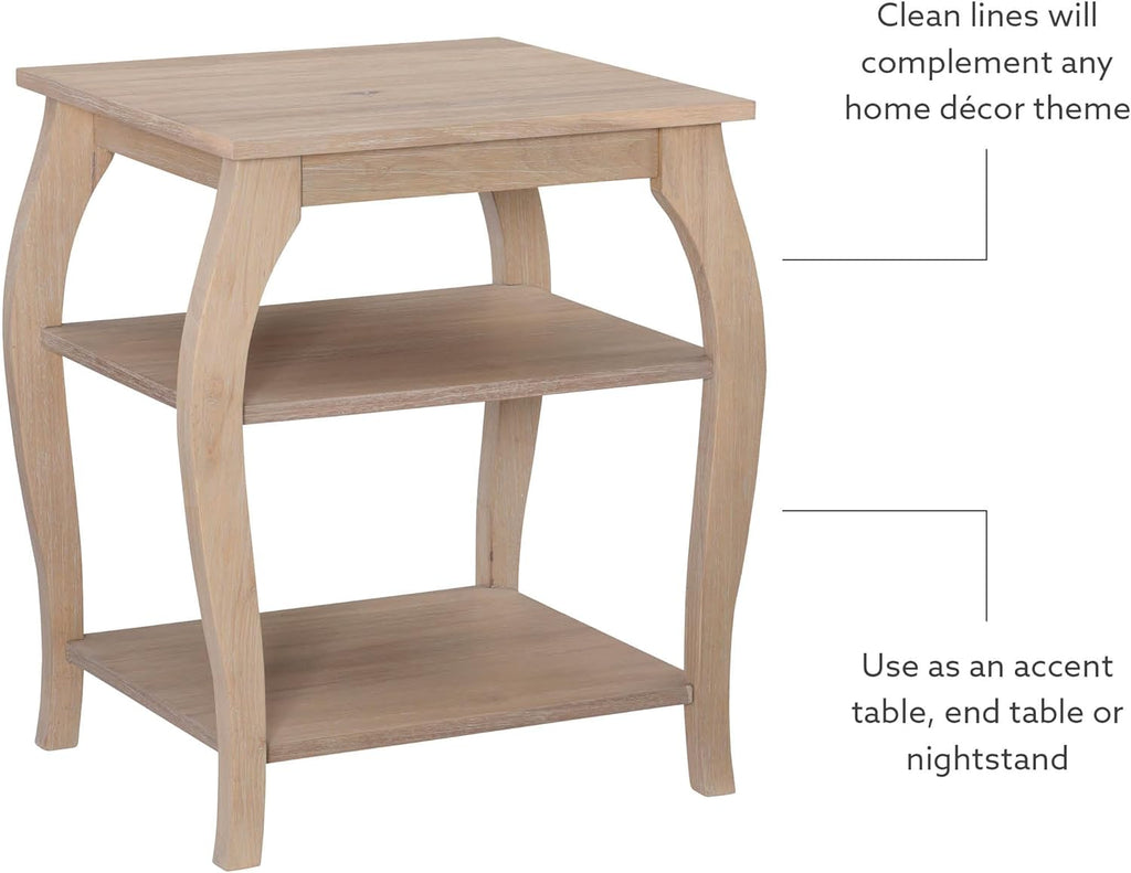 Natural Wooden Side Table with Curved Legs and Two Display Shelves Z852