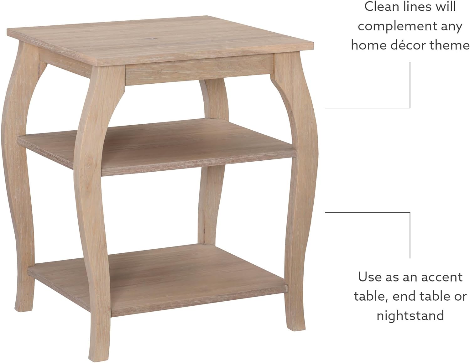 Natural Wooden Side Table with Curved Legs and Two Display Shelves Z852