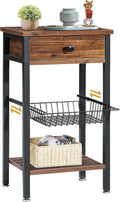 Brown Tall Side Table with Basket P80039