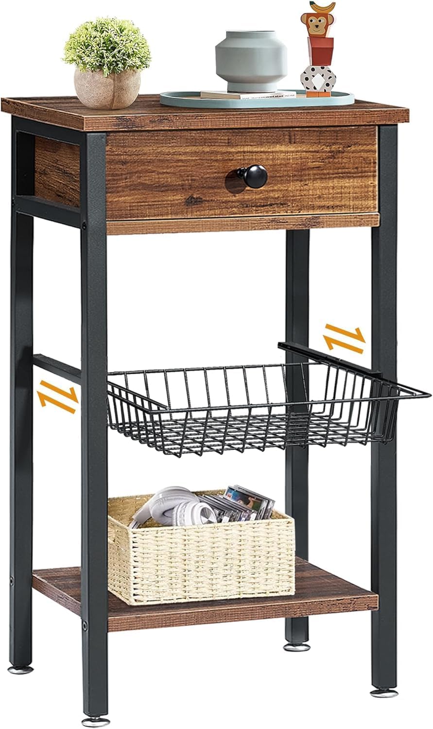 Brown Tall Side Table with Basket P80039