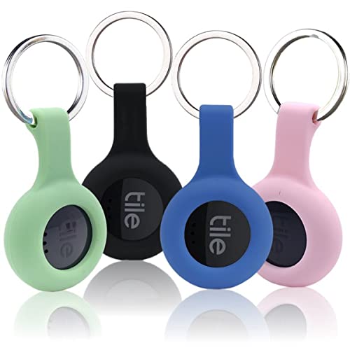 4 Packs Silicone Case for Tile Tracker Tag with Keychain (Black,Green,Pink,Blue) U854370