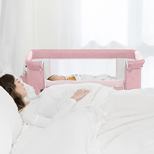 Pink Baby Bassinet Bedside Sleeper with Storage Basket A52626