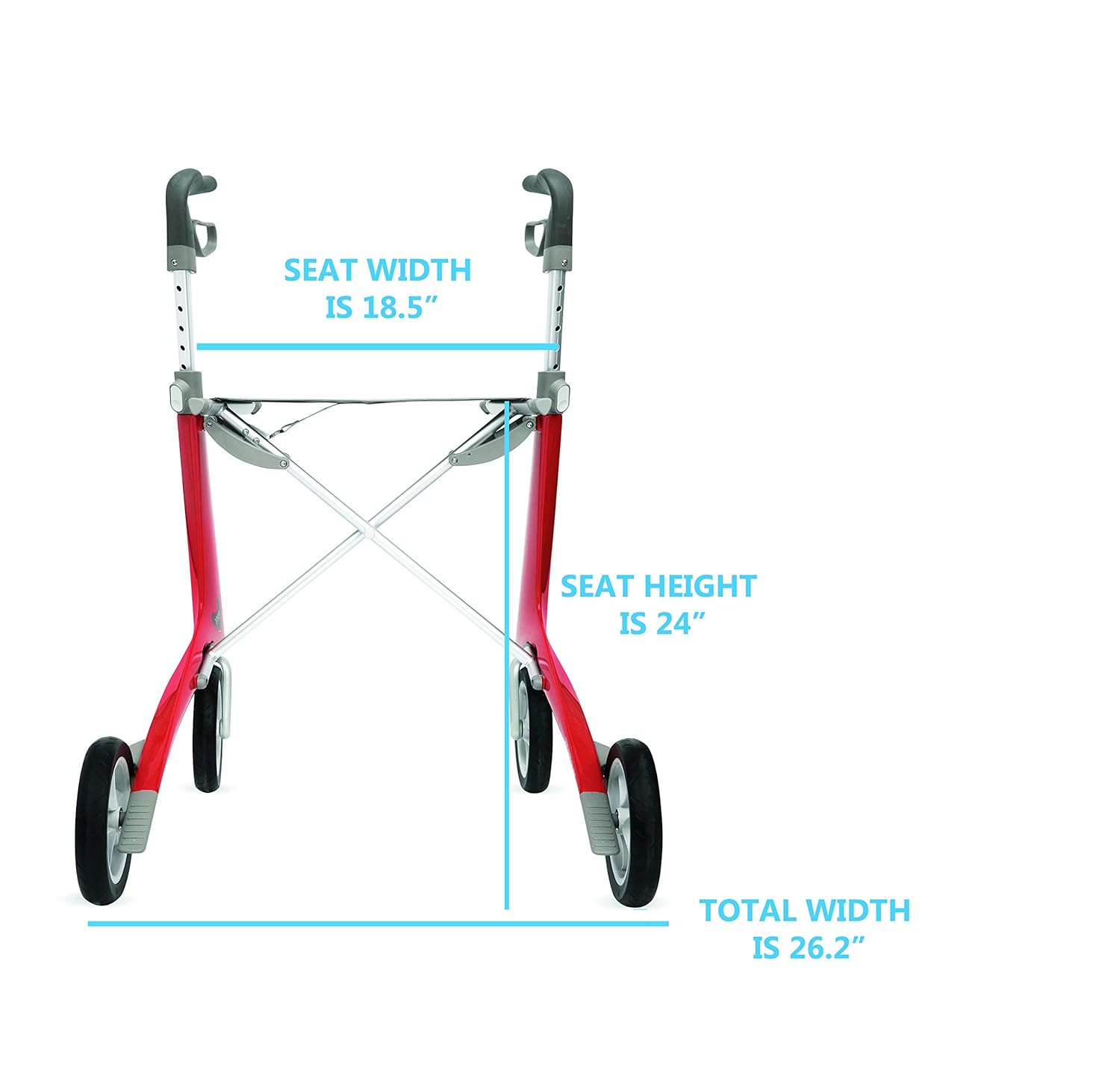 Red Carbon Ultralight Rollator Walker with Organizer Bag, Wide Track, 18.5" x 24" Seat C3192