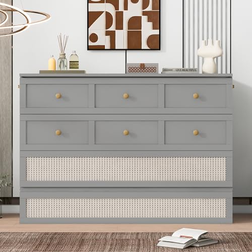 Queen Size White Wooden Murphy Bed with Drawer L730