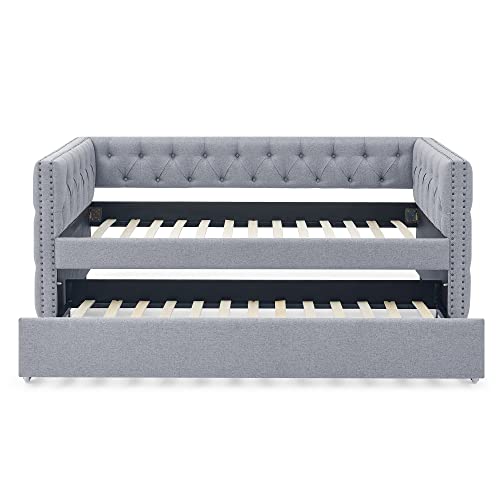 Fabric Upholstered Twin Size Daybed with Trundle A125