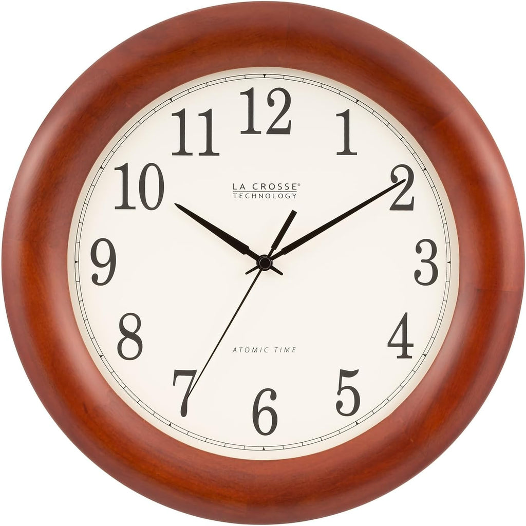 12.5 Inch Cherry Wood Atomic Analog Clock L3336