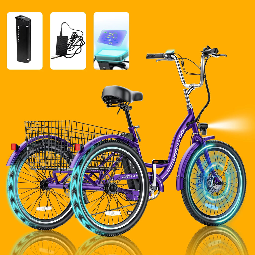 Electric Trike, 7 Speed 24"/26" 3 Wheel Electric Bicycle with 36V 14.5Ah Lithium Battery F573