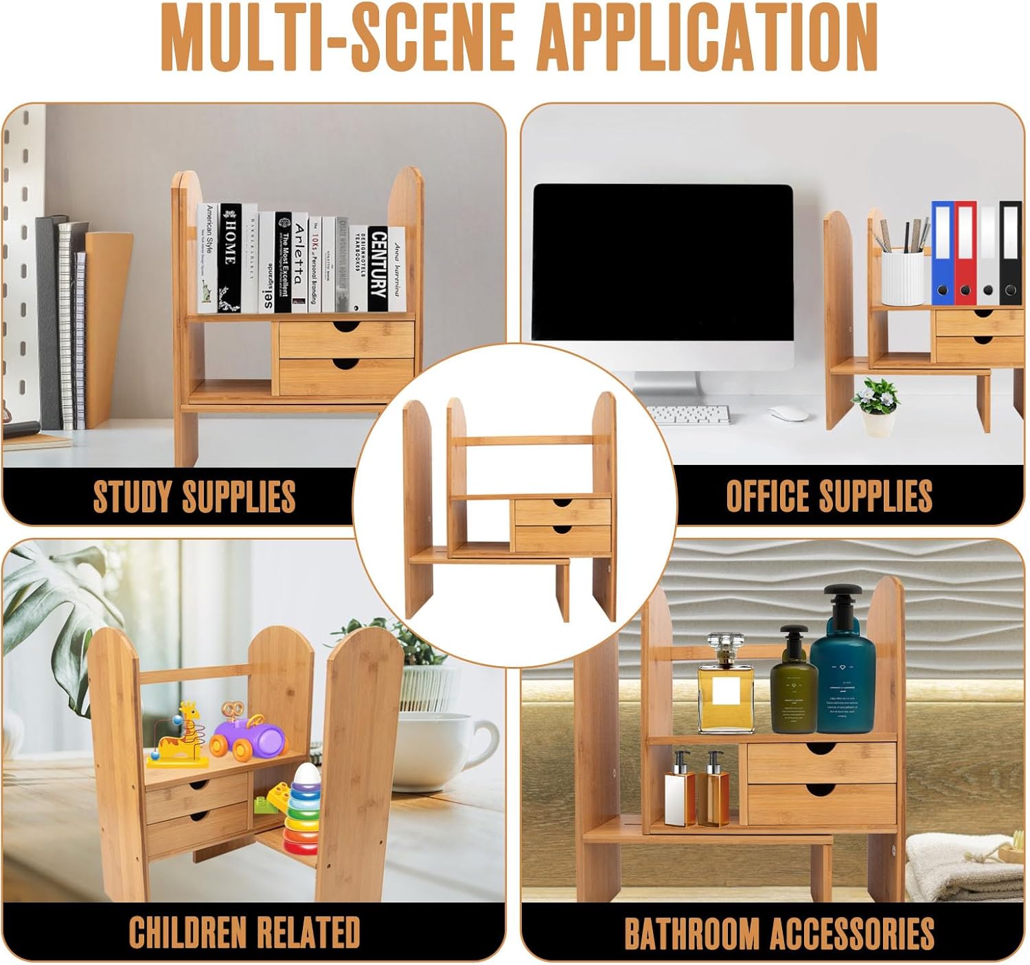 Bamboo Desktop Bookshelf Organizer J987
