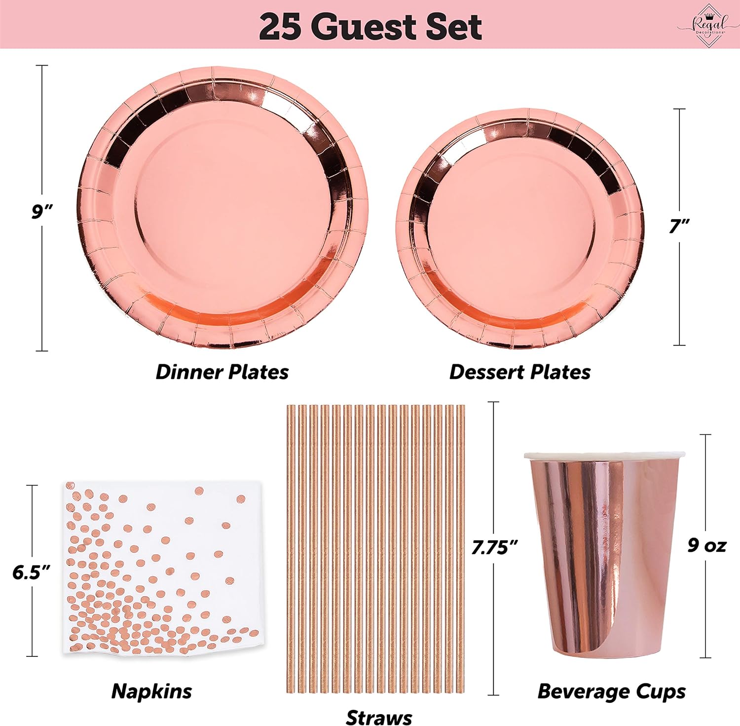 225 PC Rose Gold Birthday Party Decorations Kit D834
