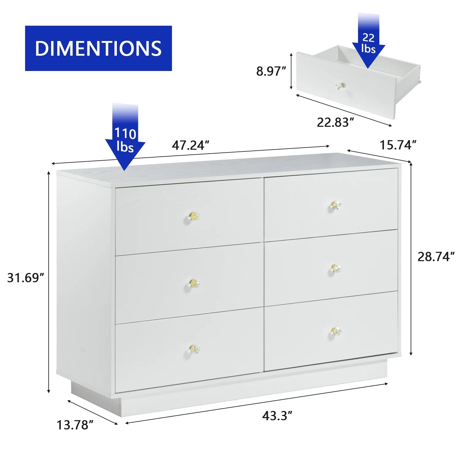 White 6 Drawer Dresser U82011