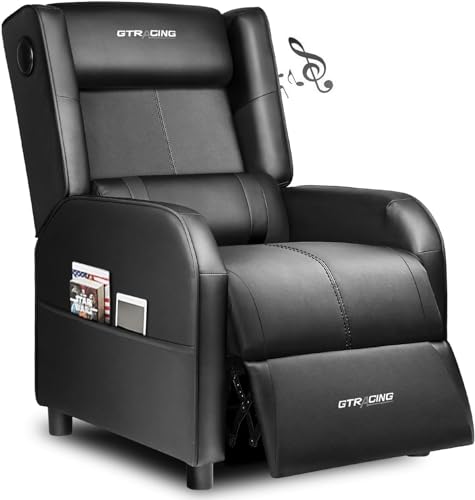 Black Gaming Recliner Chair with Bluetooth Speakers Racing Style Single Sofa Q3069
