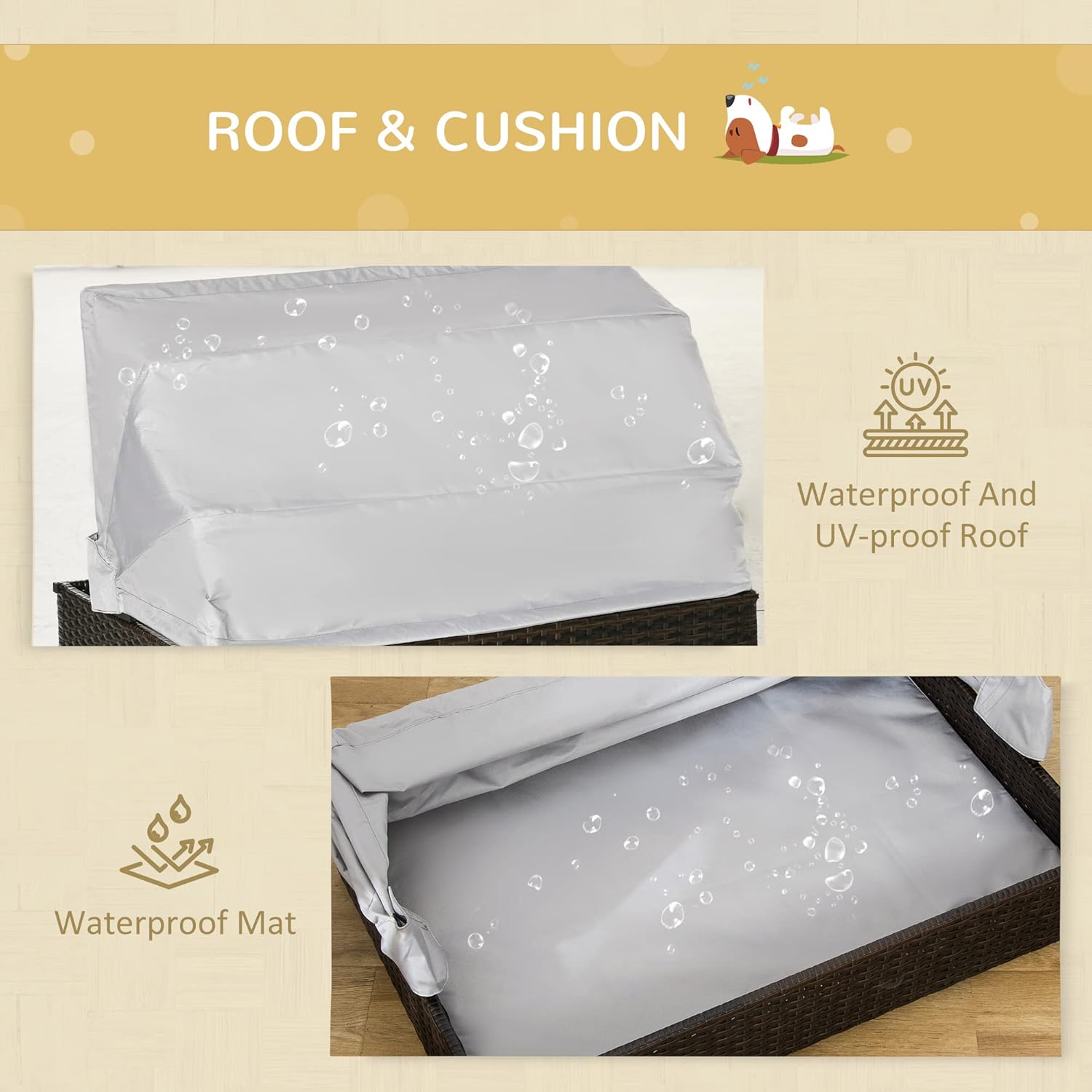 Elevated Rattan Pet Sofa with Waterproof Cushion T3451