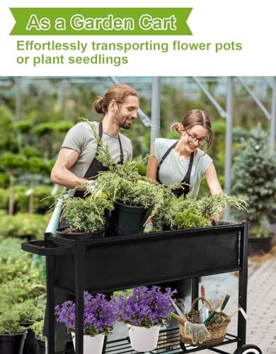 Black Raised Garden Bed with Legs on Wheels K33250