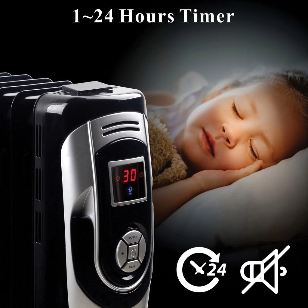 3-Setting 1,500-Max 7-Fin Portable Oil-Filled Radiator Heater with Digital Display W997