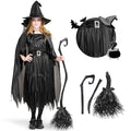 Classic Kids Witch Costume Black Witch Dress with Broom and Hat XL Q3327