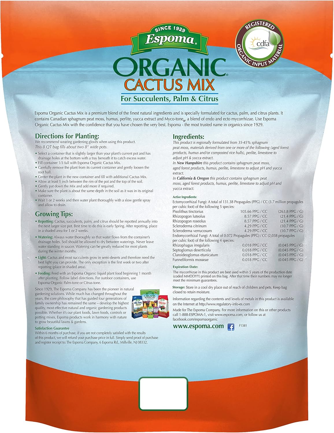 Organic Cactus Potting Soil Mix, 8 qt S552180