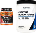 Whey Protein Powder, Strawberry, 60g Protein, 12g BCAAs Per 2 Scoops, Creatine Monohydrate Micronized Powder 500G, 5000mg Per Serv (5g), 100 Servings A180887