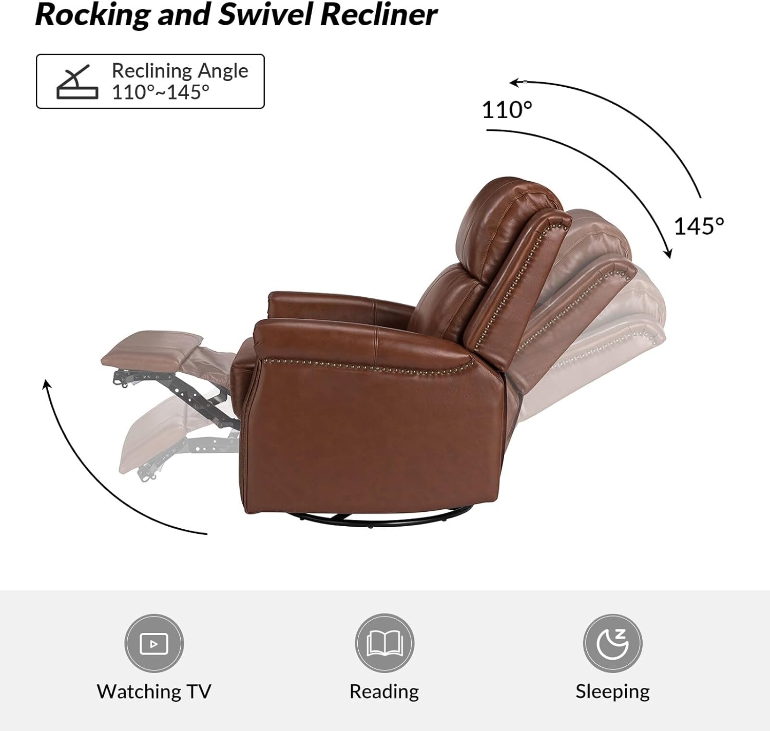 Genuine Leather Power Swivel Recliner with Metal Base P838