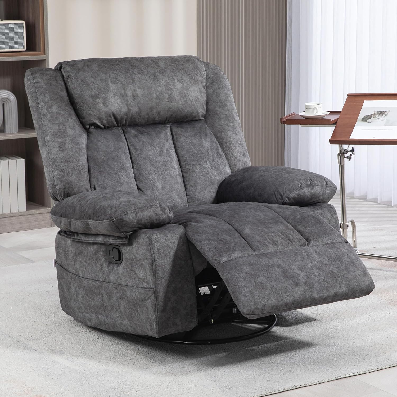 Gray Swivel Rocker Recliner Chair with Side Pockets and Metal Base Z2758