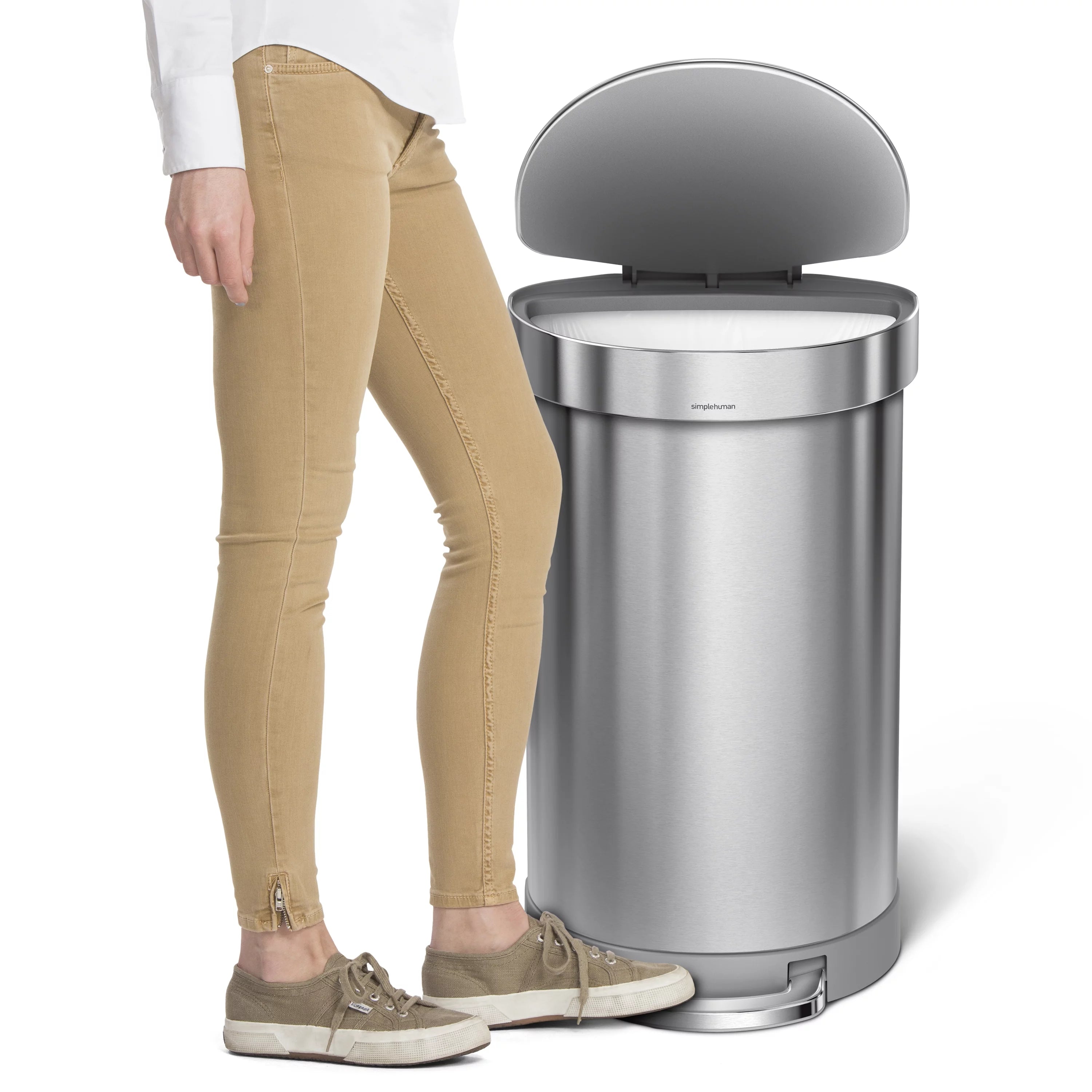 45 Liter Stainless Steel Semi-Round Step Trash Can with Soft-Close Lid N50175