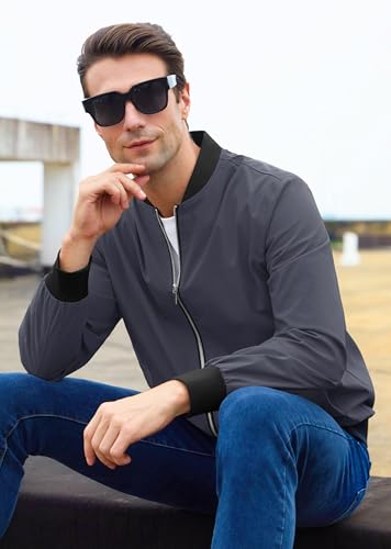 Men's Bomber Jacket Lightweight Full Zip Windbreaker D558376