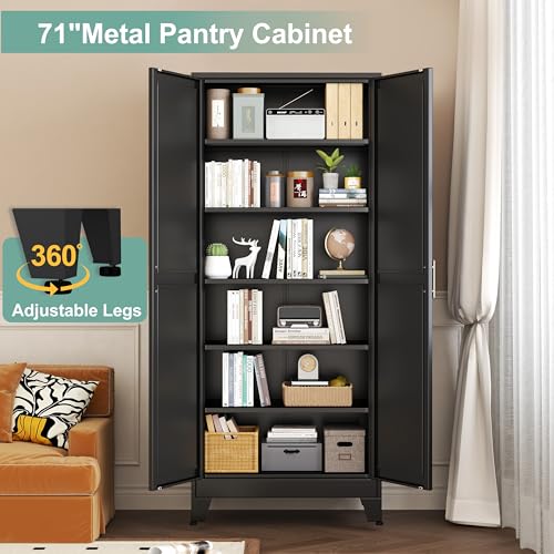 White 75" Metal Pantry Cabinet with 2 Doors and 5 Adjustable Shelves X875330