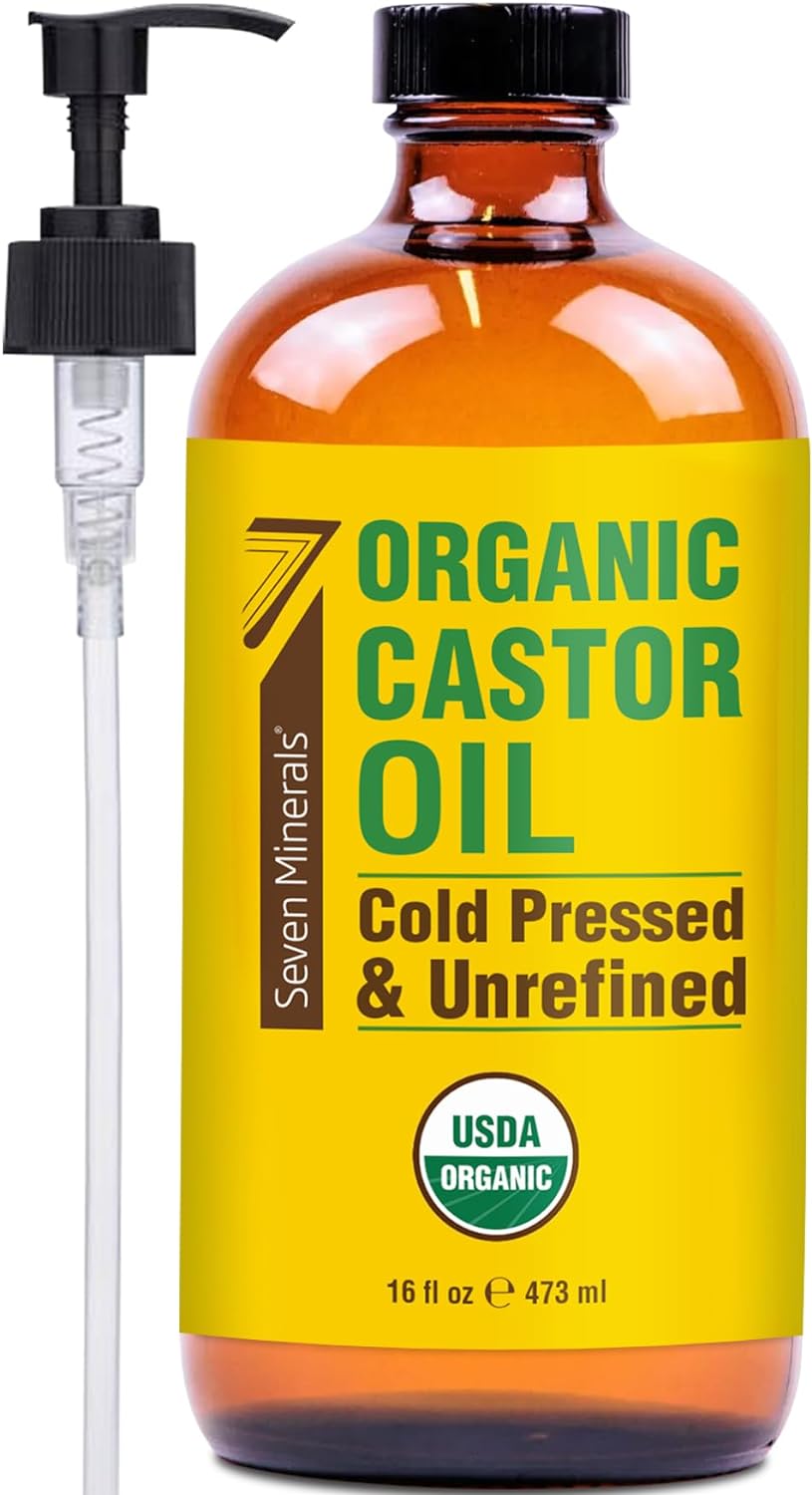 16 fl oz Glass Bottle Castor Oil Organic Cold Pressed Unrefined Q9026