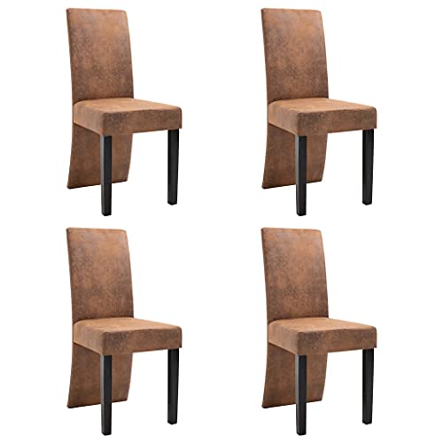 Brown Faux Suede Leather Dining Chairs 4 pcs L364