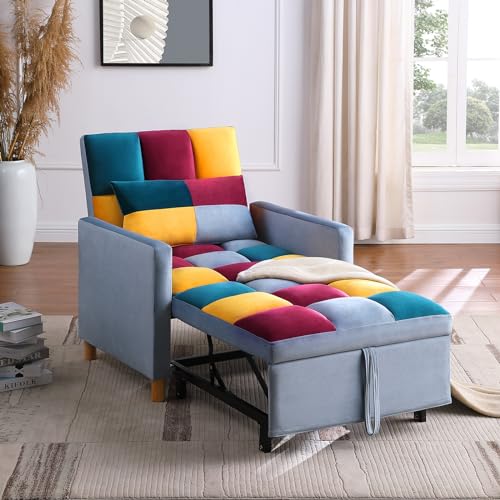 3-in-1 Convertible Chair Bed, 31.5 Inch Pull Out Sofa Bed with Adjustable Backrest, Solid Wood Feet H486