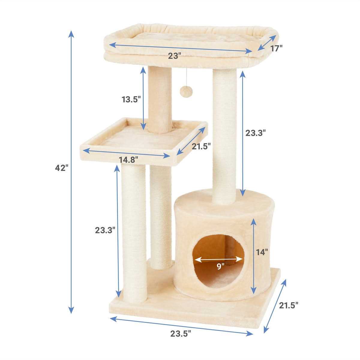 42-in Heavy Duty Faux Fur Cat Tree Condo I856